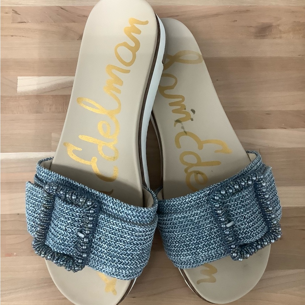 Sam Edelman Adriane Blue Woven Slide Sandals